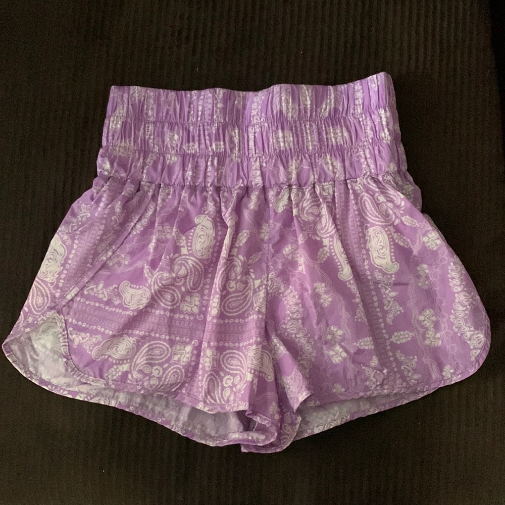 Purple Paisley high-rise athletic shorts